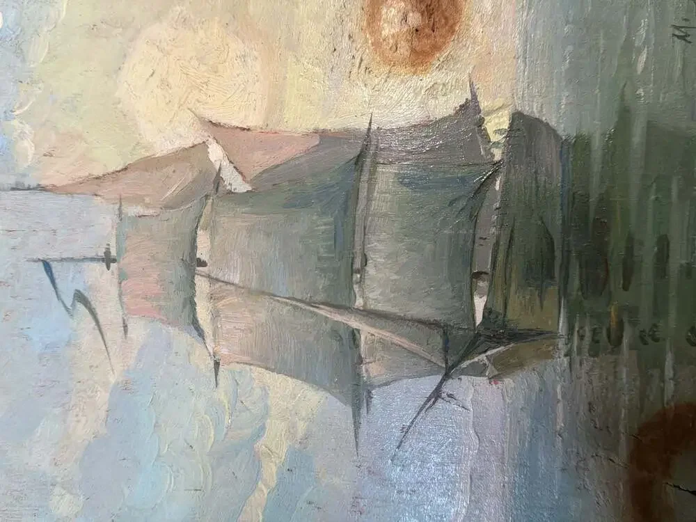 M. Jaroszko Nautical Seascape Ship Oil Painting